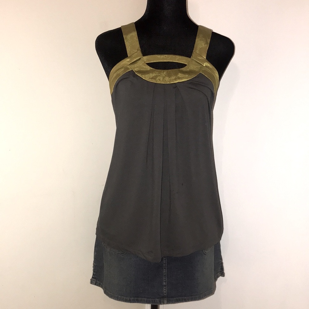 The Limited: Charcoal Gray Tank w/ Green Satin Trim